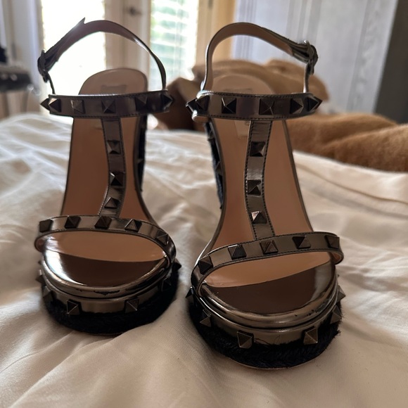Valentino Metallic Studded Sandal Wedge SOLD - Picture 4 of 11